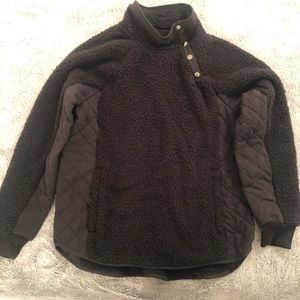 Asymmetrical snap-up Sherpa fleece